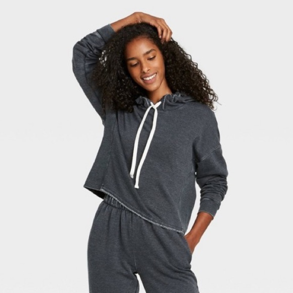 Colsie Lounge Hooded Gray Distressed Sweatshirt